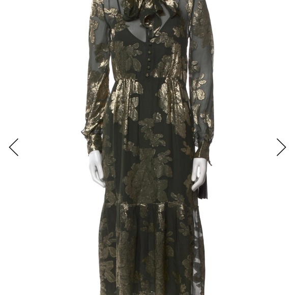 Saint Laurent Black and Gold Floral Tie-Neck Maxi Dress - Picture 3 of 3